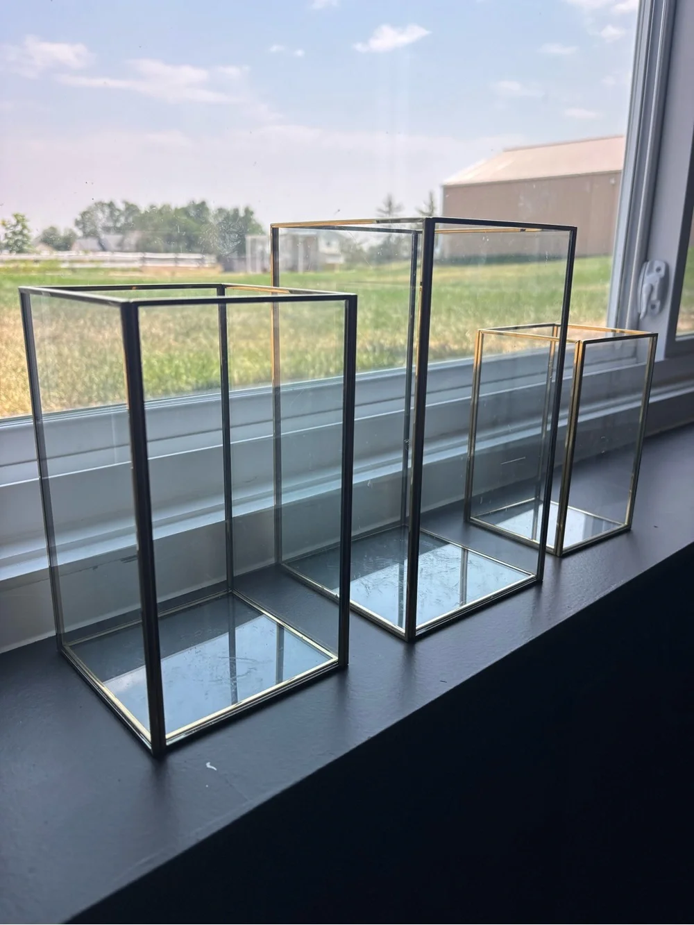 Set of 3- Nesting Glass and Metal Lantern Boxes - Candle Holders